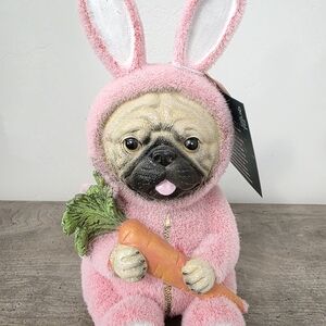 New Humane Society Easter Pug French Bulldog Bunny Rabbit in Pink Pajamas Decor